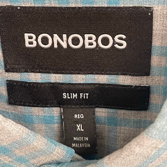 Bonobos Slim Fit Pure Cotton Long Sleeve Button Down Gray Blue Plaid Mens XL - Picture 4 of 6